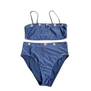 Juicy Couture Blue denim look bikini swim bathing suit with gold buttons size Lg